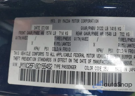 2008 Mazda Mx-5 Grand Touring z USA, uszkodzony, nr VIN JM1NC26FX80155462